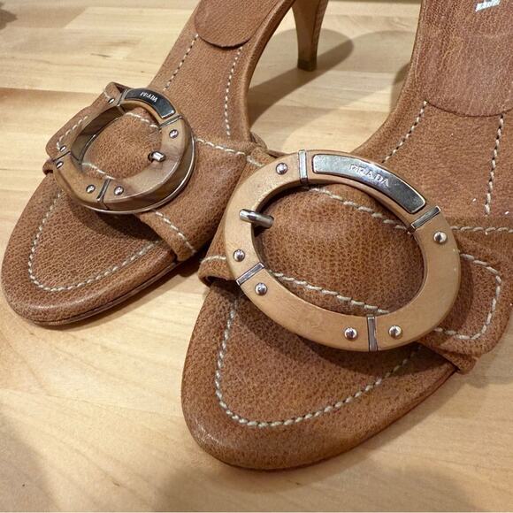 Prada Calzature Donna Wooden Buckle Slide Sandals - Women’s Size 36.5 - Picture 5 of 7